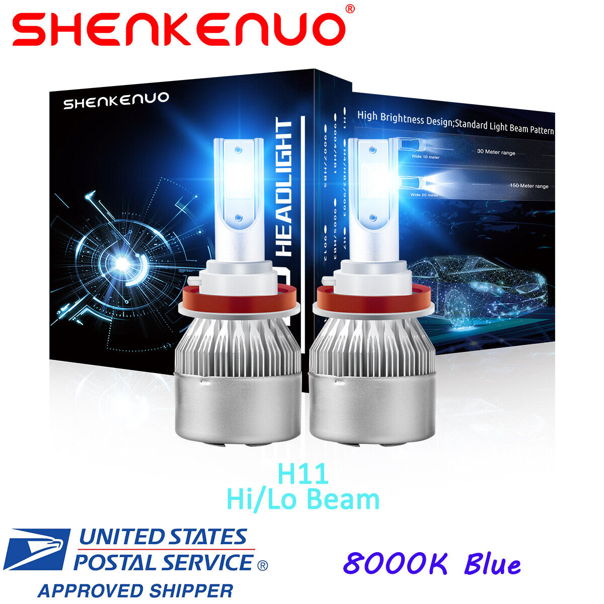 H11 H9 LED Headlight Super Bright Bulbs Kit Ice Blue 8000K 33000LM High/Low Beam