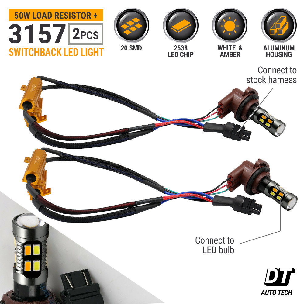 Error Free White/Amber 3157 LED DRL Switchback Turn Signal Parking Light Bulbs