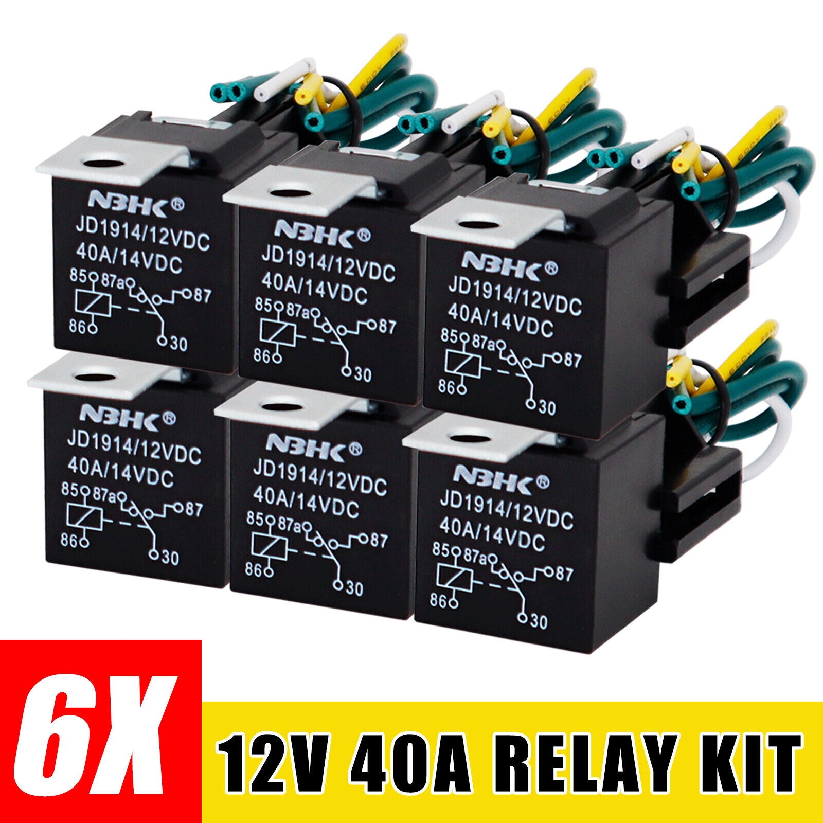 6PACK.Car 12V DC 40A 5Pin Relay Switch Harness Socket Waterproof Automotive SPDT