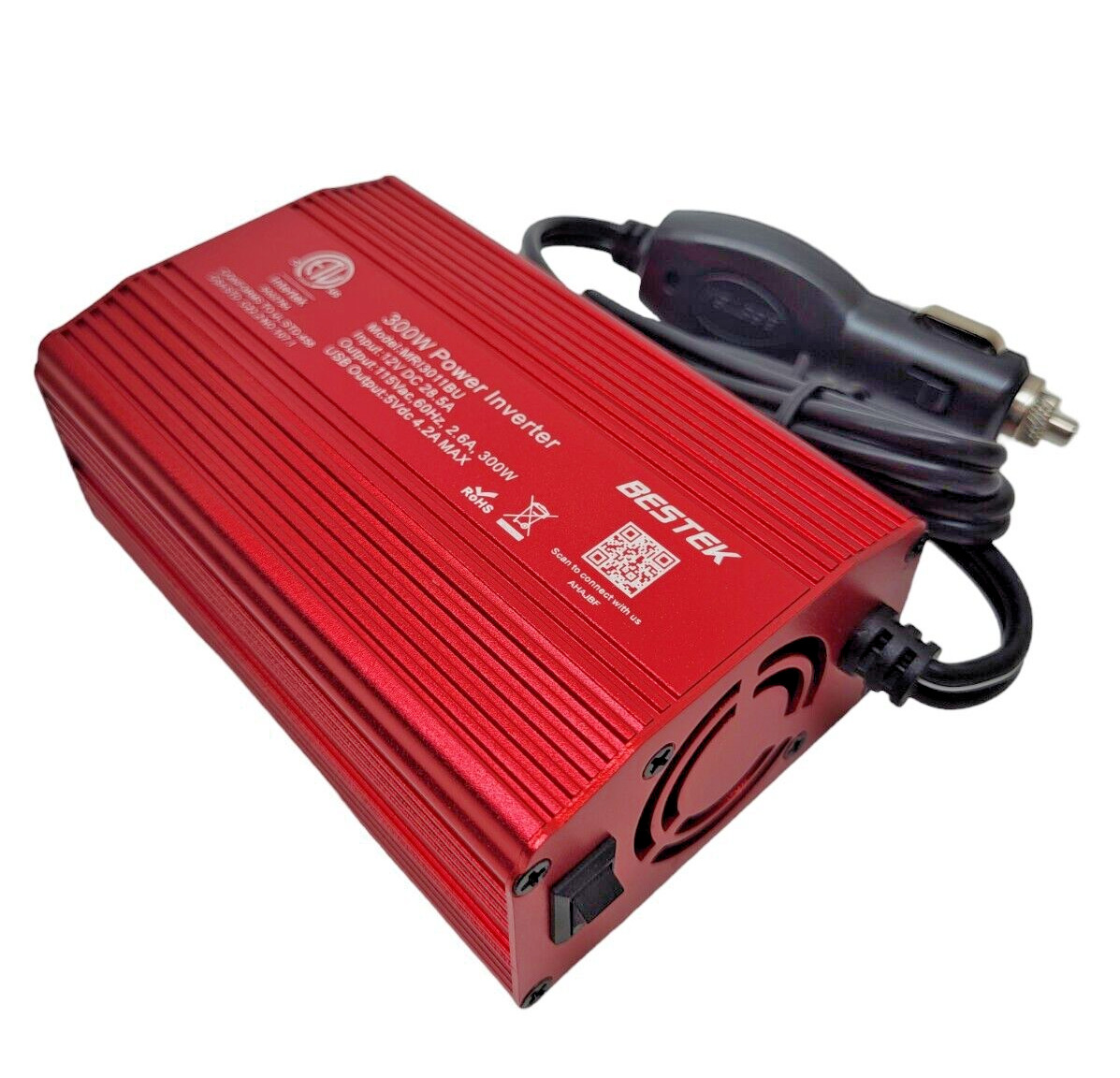 BESTEK 12V DC to 110V AC 300W Power Inverter USB Outlets Auto Adapter MRI3011BU