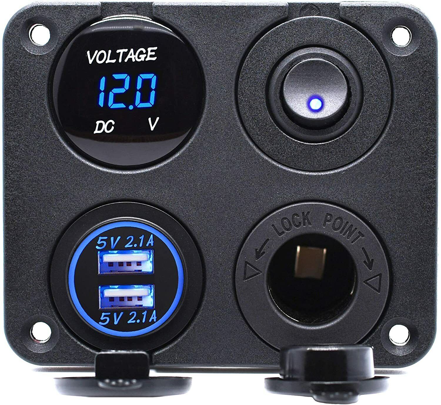 4 in 1 Panel Dual USB Socket Charger LED Voltmeter 12V Power Outlet for Car Boat