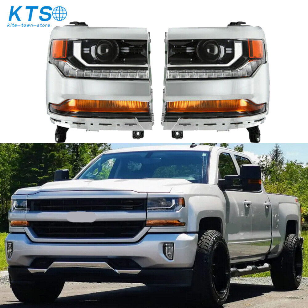 Headlights For 2016-2018 Chevy Silverado 1500 HID/Xenon w/ LED Right&Left Side