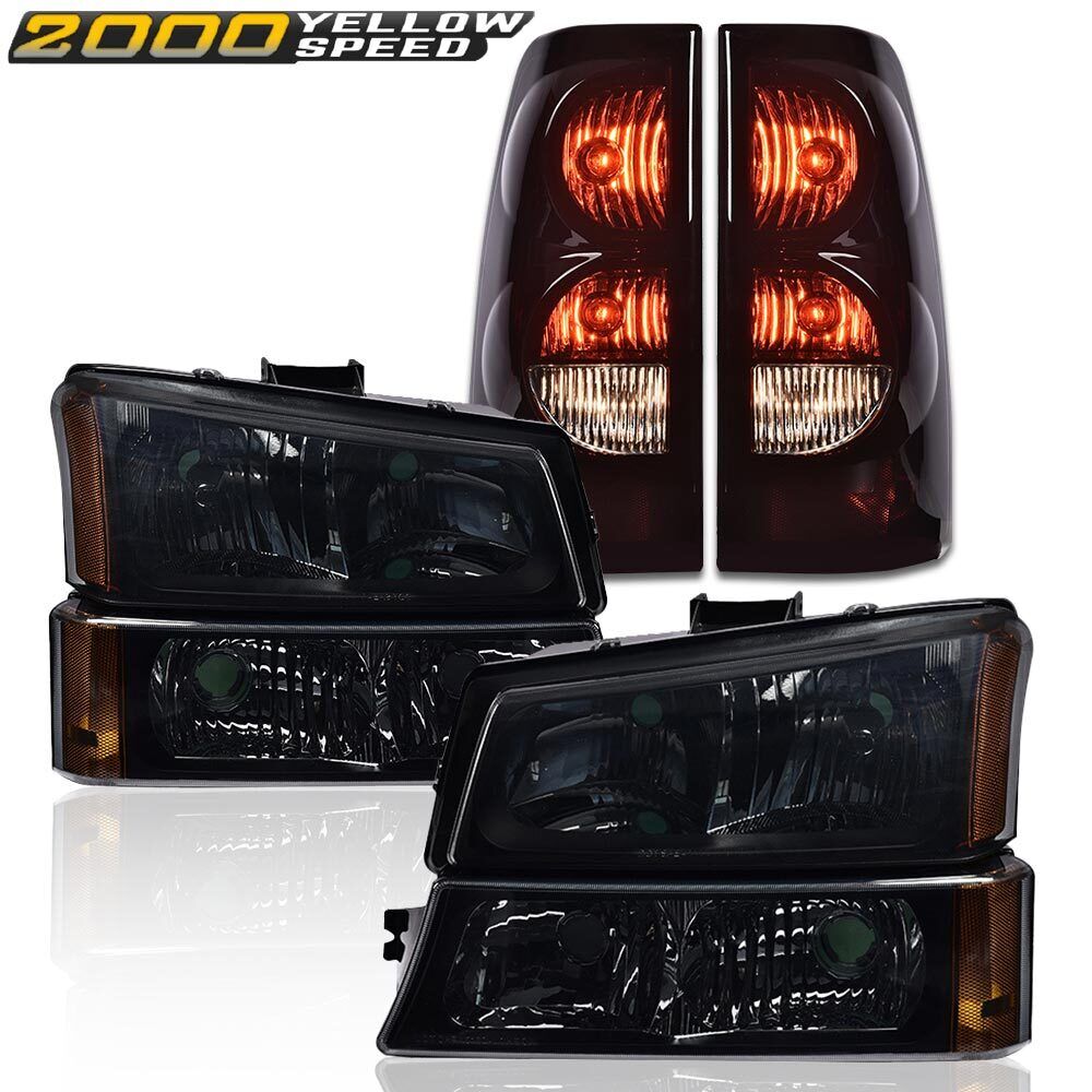 Fit For 03-06 Chevy Smoke Lens Headlight + Bumper Lamps + LED Smoke Tail Lights