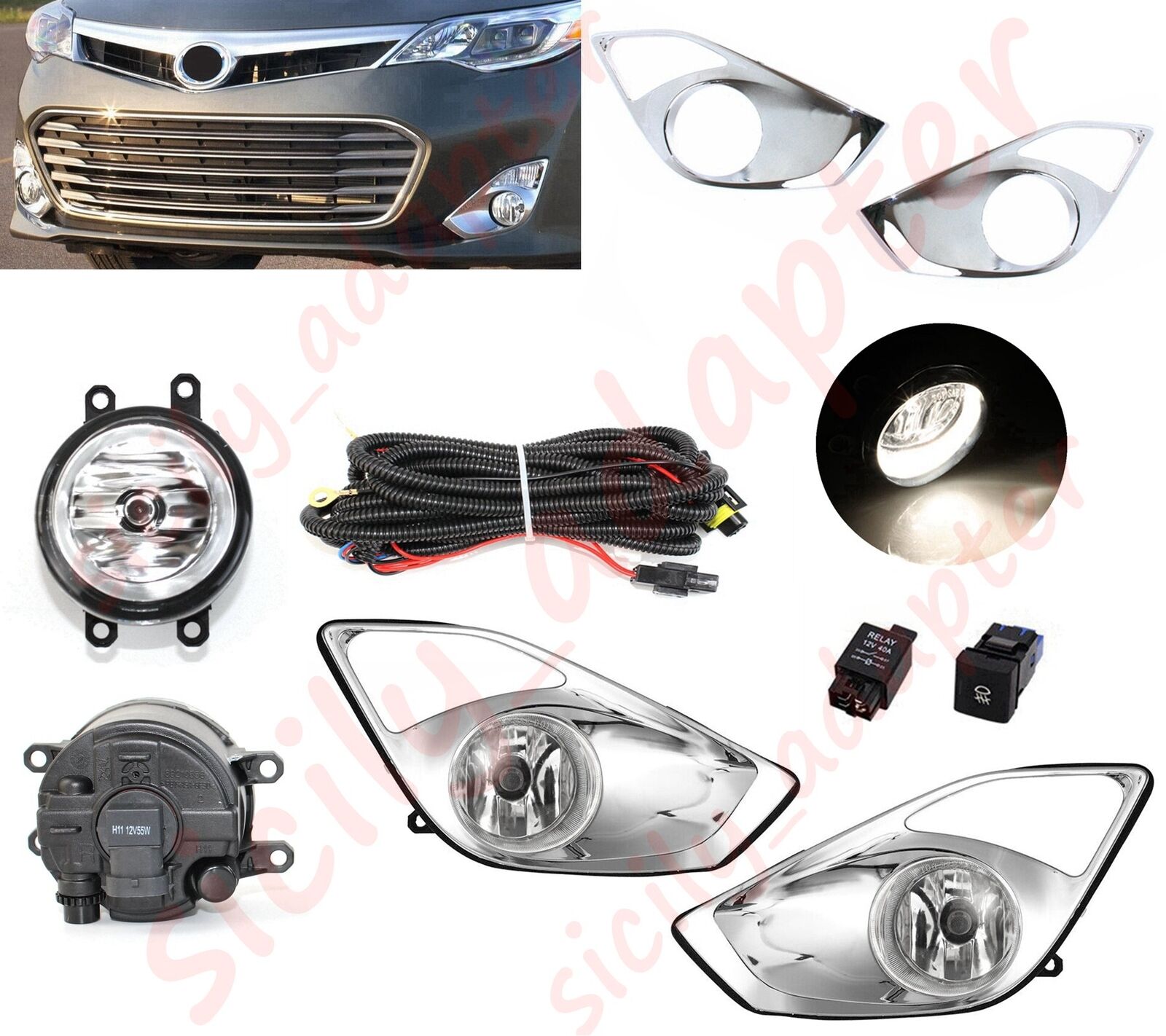 Fits 2013-2015 Toyota Avalon Bumper Fog Lights Lamps+Switch+Sliver Cover Bezels