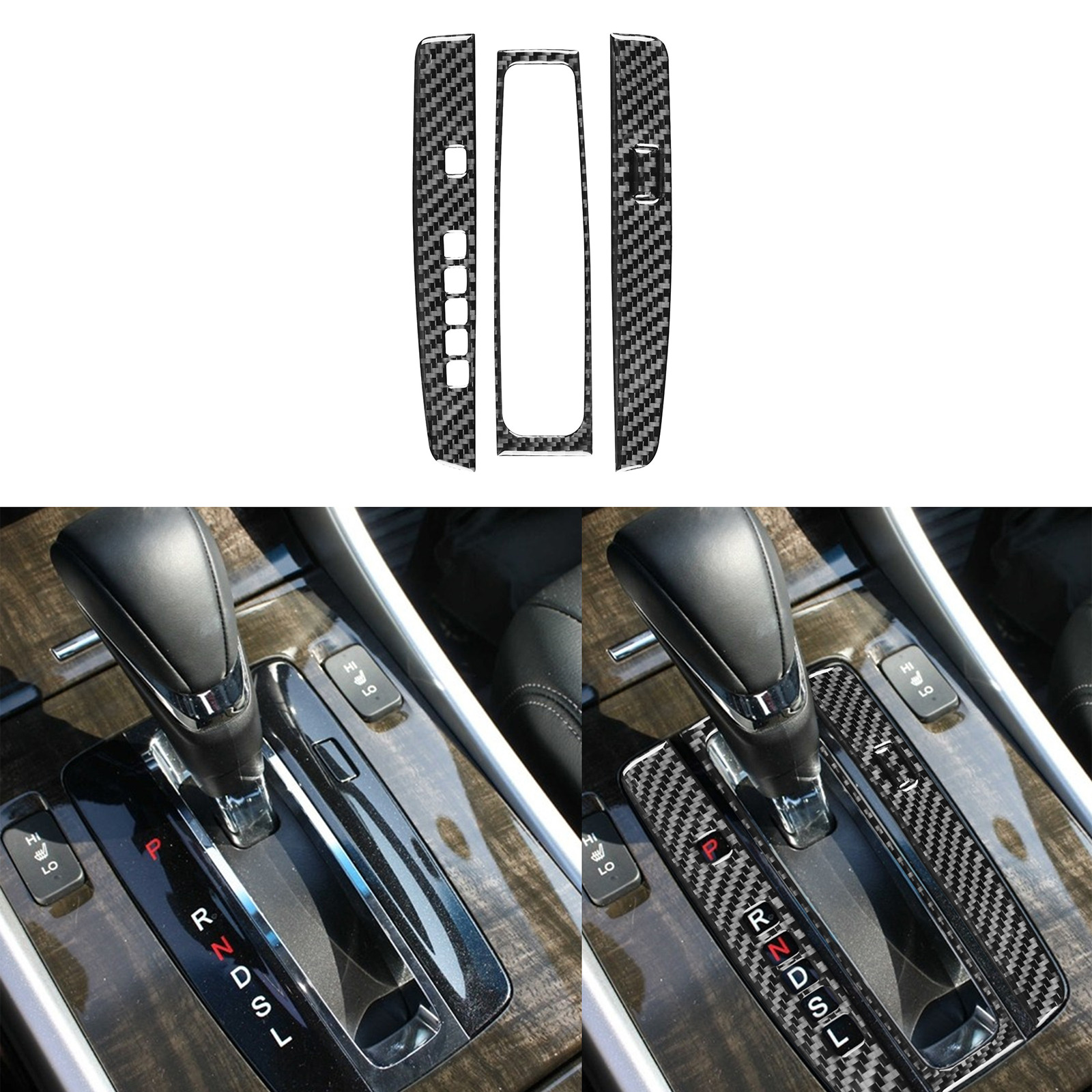 3Pcs Real Carbon Fiber Center Gear Shift Panel Cover Trim For Honda Accord 13-17