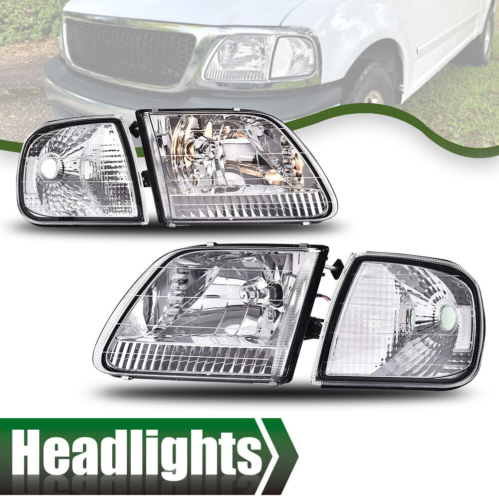 Clear Chrome Headlights & Corner Lights Fit For 1997-2003 Ford F150 Expedition
