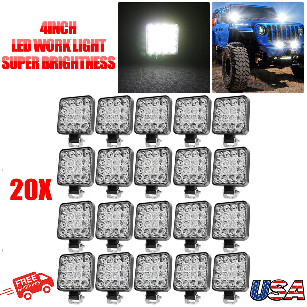 20pcs 48W LED Work Light Truck OffRoad Tractor Spot Flood Lights 12V Square 3.3\