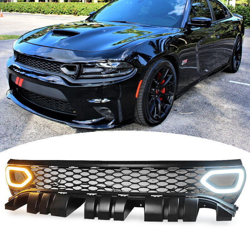 For 2015-2022 Dodge Charger R/T SCAT PACK SRT Front Mesh Grill w/Turn Signal DRL
