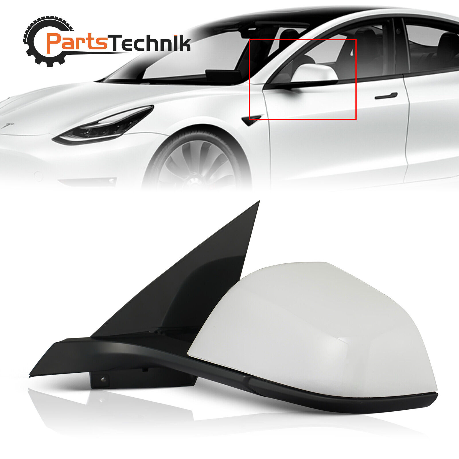 White Left Driver Side Mirror Power Fold Heated For 2017-2023 Tesla Model 3