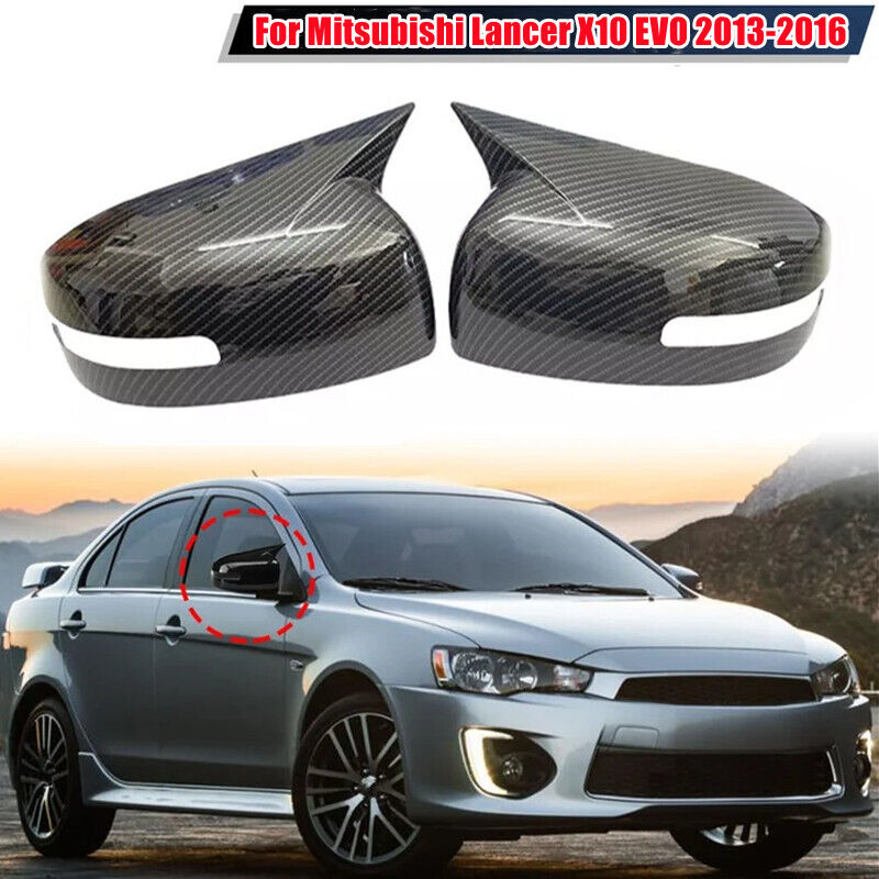 Carbon Fiber Ox Horn Rearview Mirror Cover Cap For Mitsubishi Lancer EVO 13-16