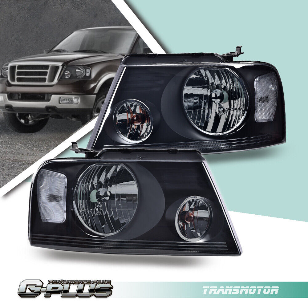 Fit For 2004-2008 Ford F150 06-08 Lincoln Mark LT Black Headlights Lamps LH+RH