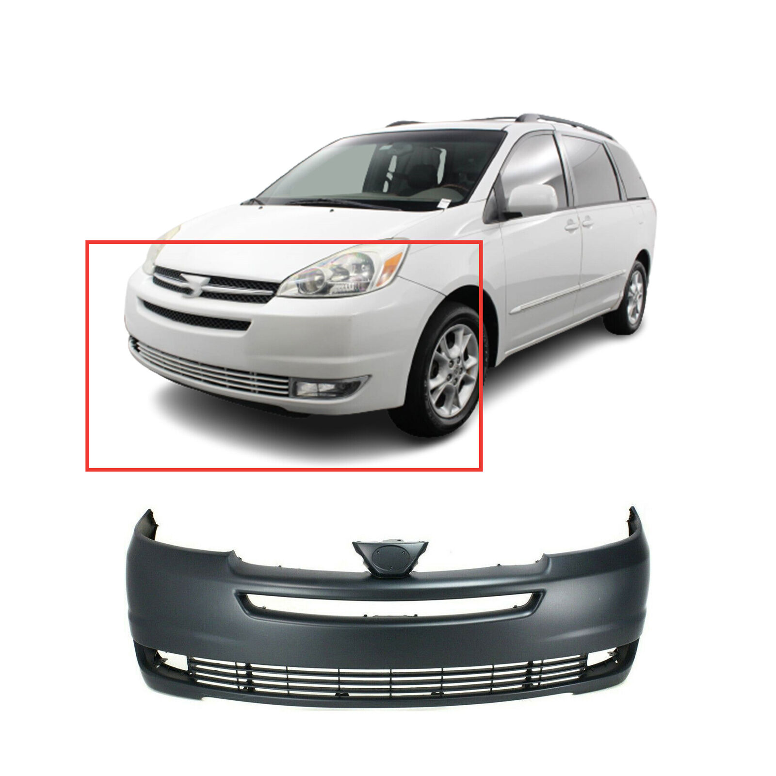 Front Bumper Cover For 2004-2005 Toyota Sienna w/ fog lamp holes CE LE XLE