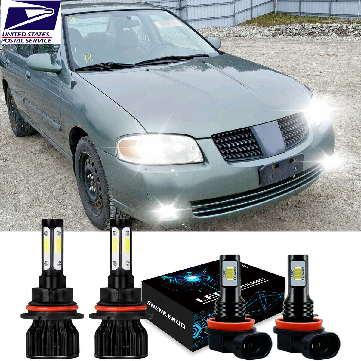 For Nissan Sentra 2000-2003 4x High&Low Beam LED Headlight Fog Light Bulbs Kit