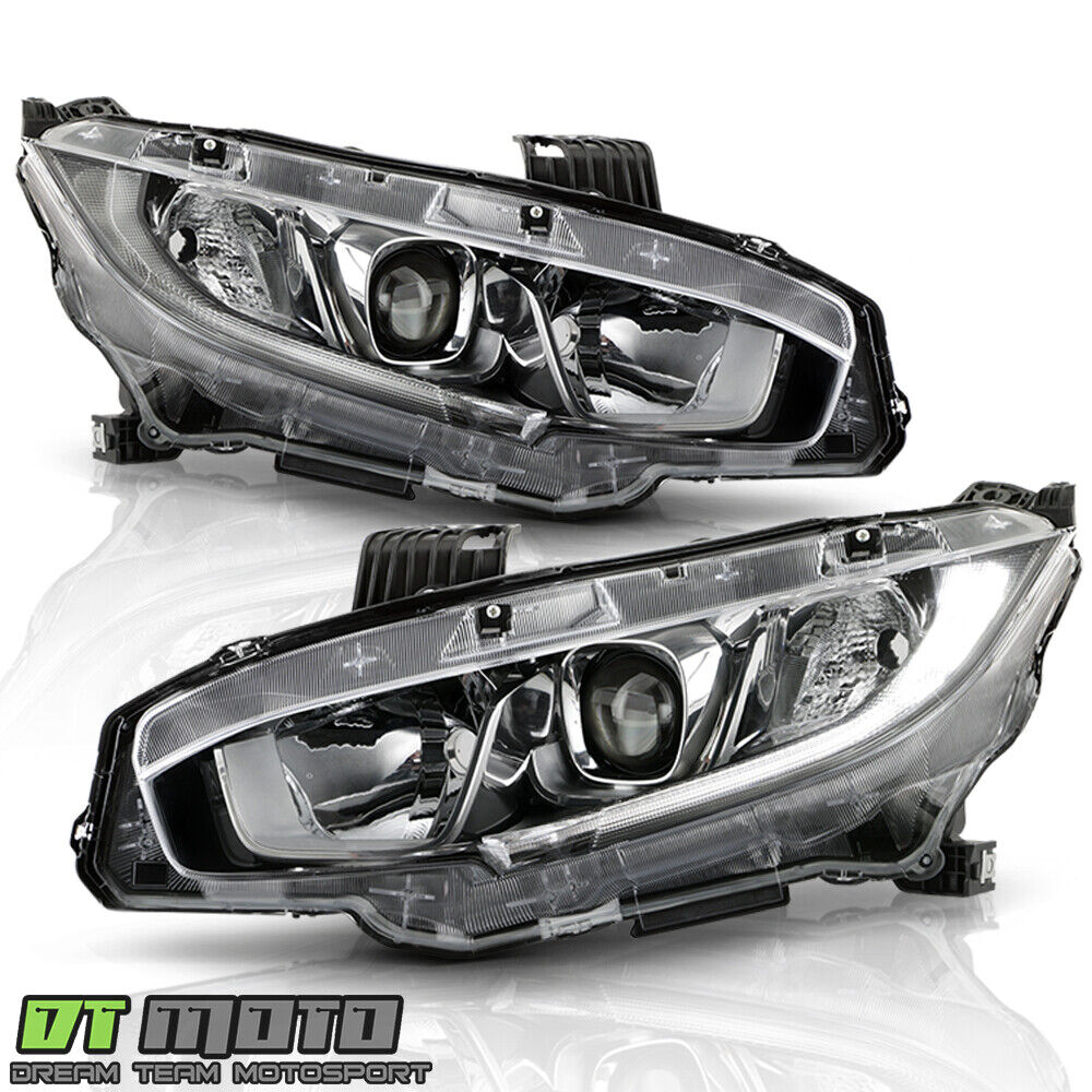 2016-2021 Honda Civic Halogen Type LED DRL Projector Headlights Lamps Left+Right