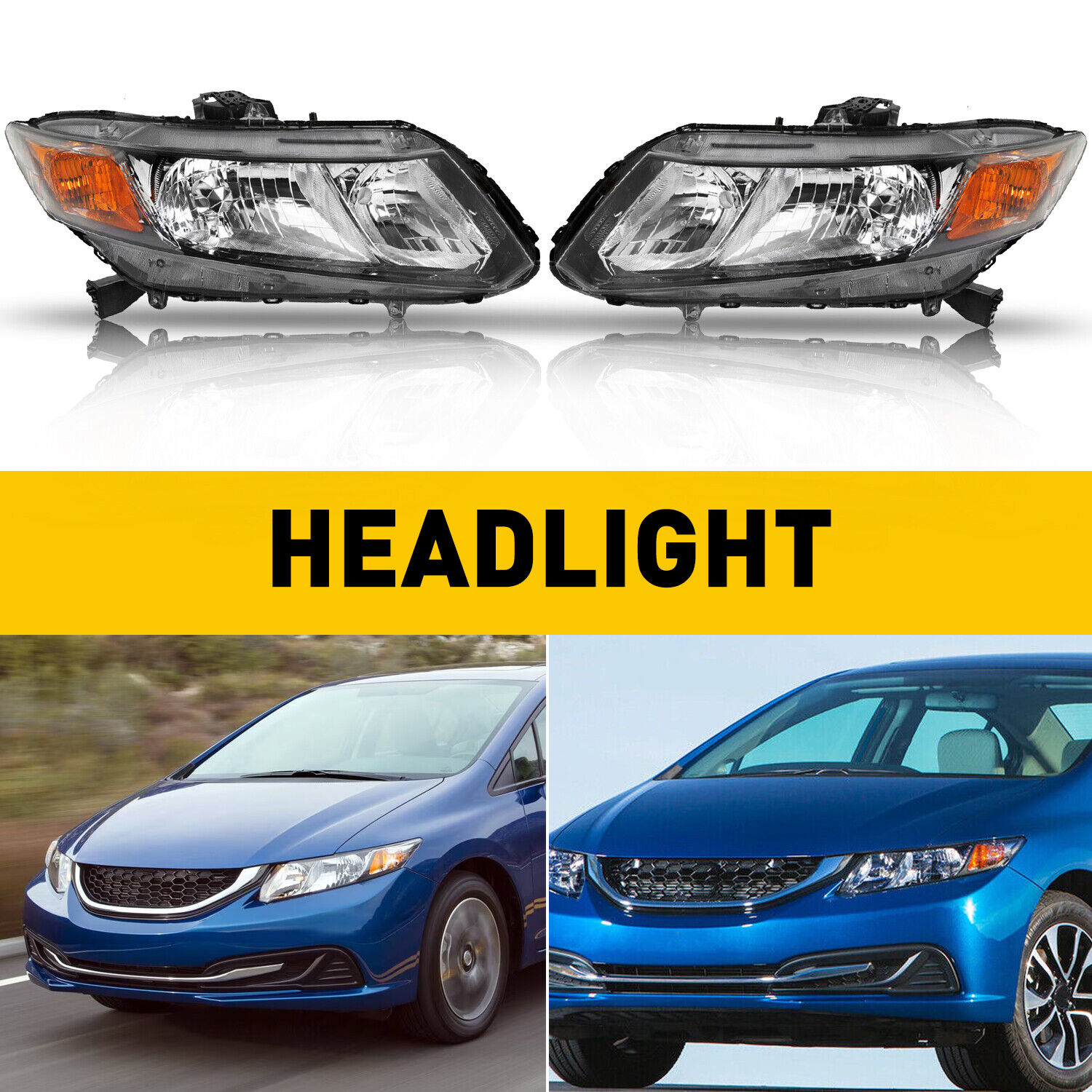 For 2012-15 Honda Civic 4Door Sedan Headlight Lamp Left+Right LHRH Replacement O