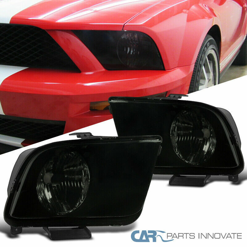 Fits 05-09 Ford Mustang GT Black Housing Smoke Head Lights Lamps Left+Right