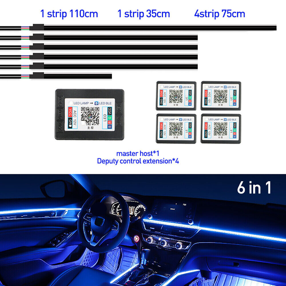 6/10/14/18 In 1 Car Ambient Lights Symphony / RGB 64 Colors LED Interior Strips