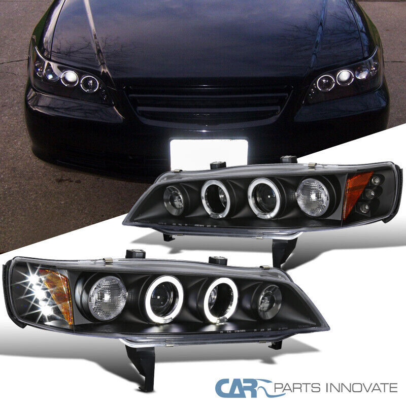 For 94-97 Honda Accord 2/4Dr LED Dual Halo Projector Matte Black Headlights Lamp
