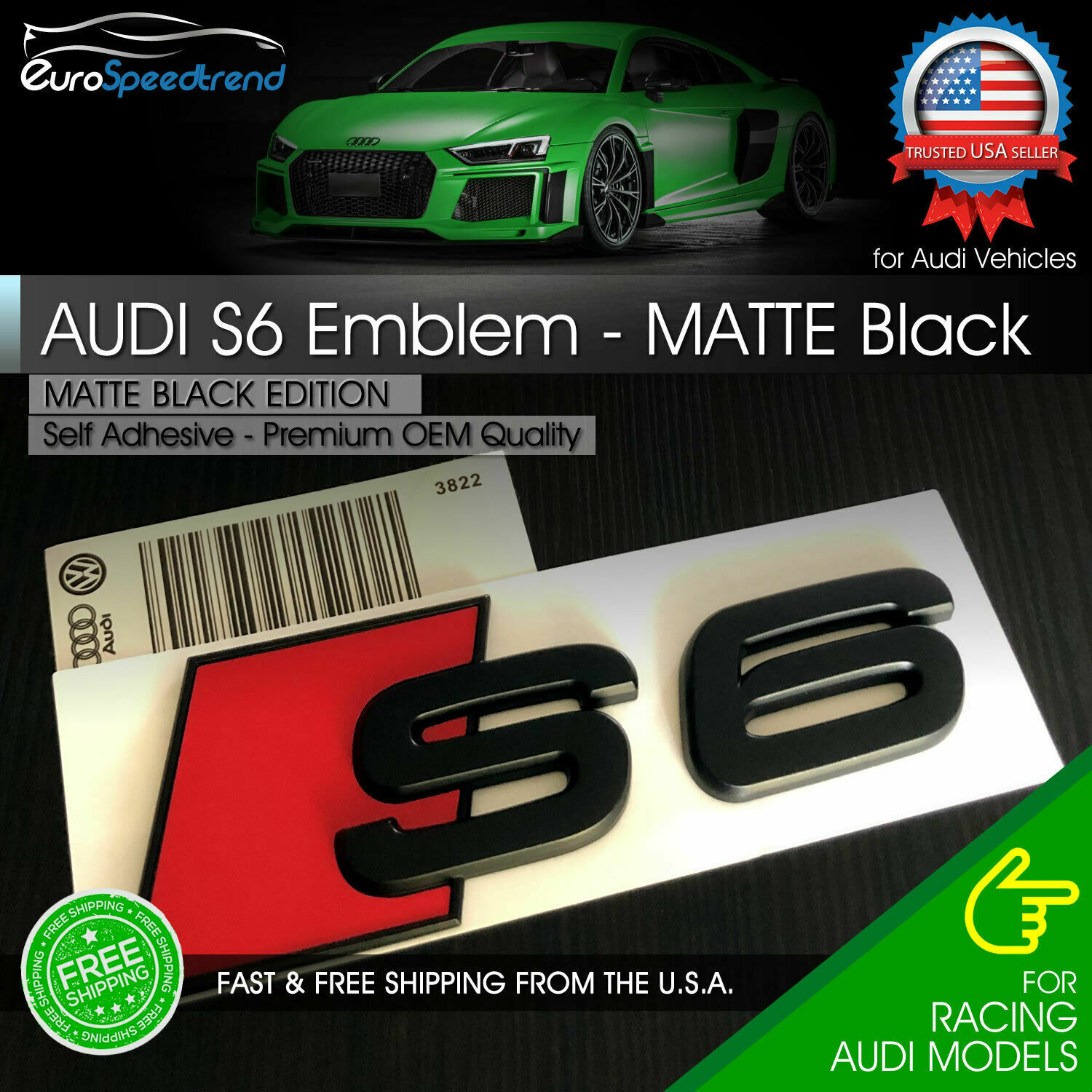 Audi S6 Matte Black Emblem 3D Badge Rear Trunk Lid for Audi S Line Logo A6 OEM