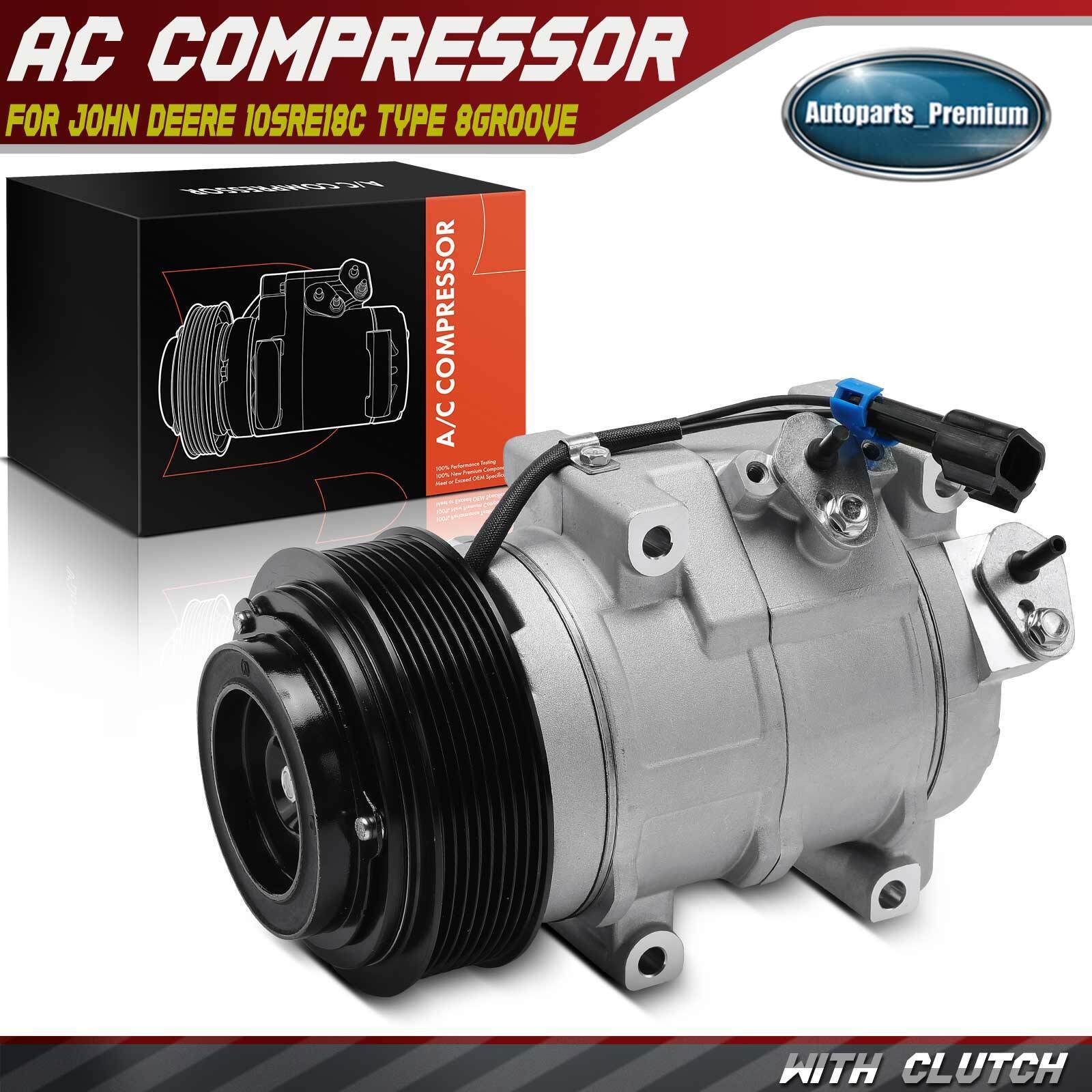 Air Conditioning A/C Compressor with Clutch for John Deere 10SRE18C Type 8Groove