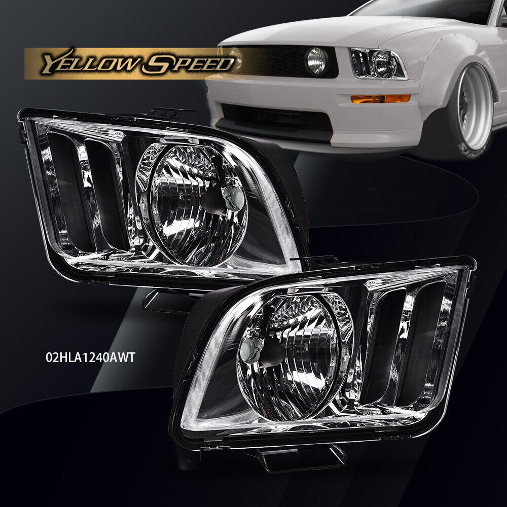 FIT FOR 05-09 FORD MUSTANG PAIR CLEAR/CHROME HEADLIGHT REPLACEMENT HEAD LAMPS
