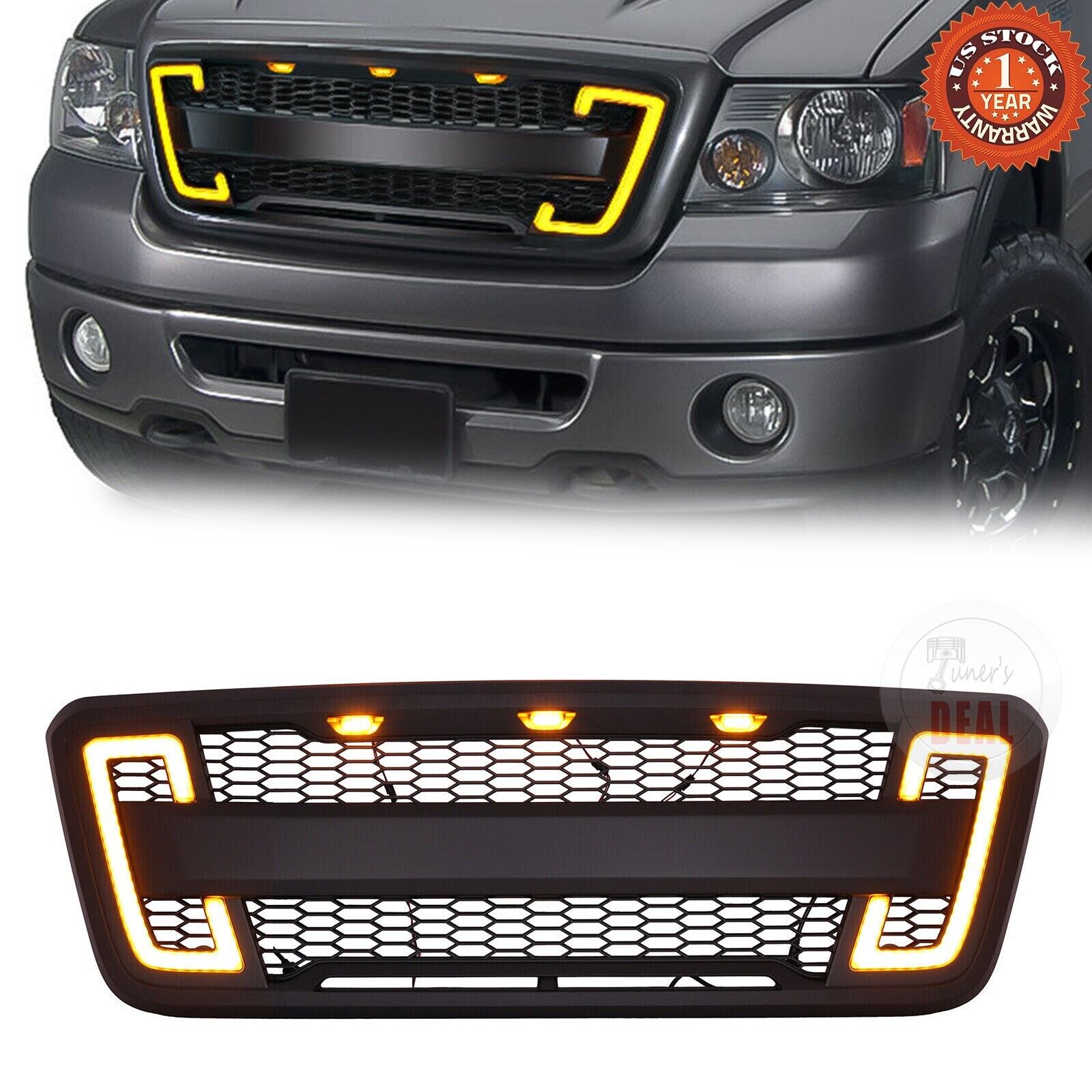 For 2004-2008 Ford F150 Front Bumper Grill Raptor Style W/DRL&Turn Signal Lights