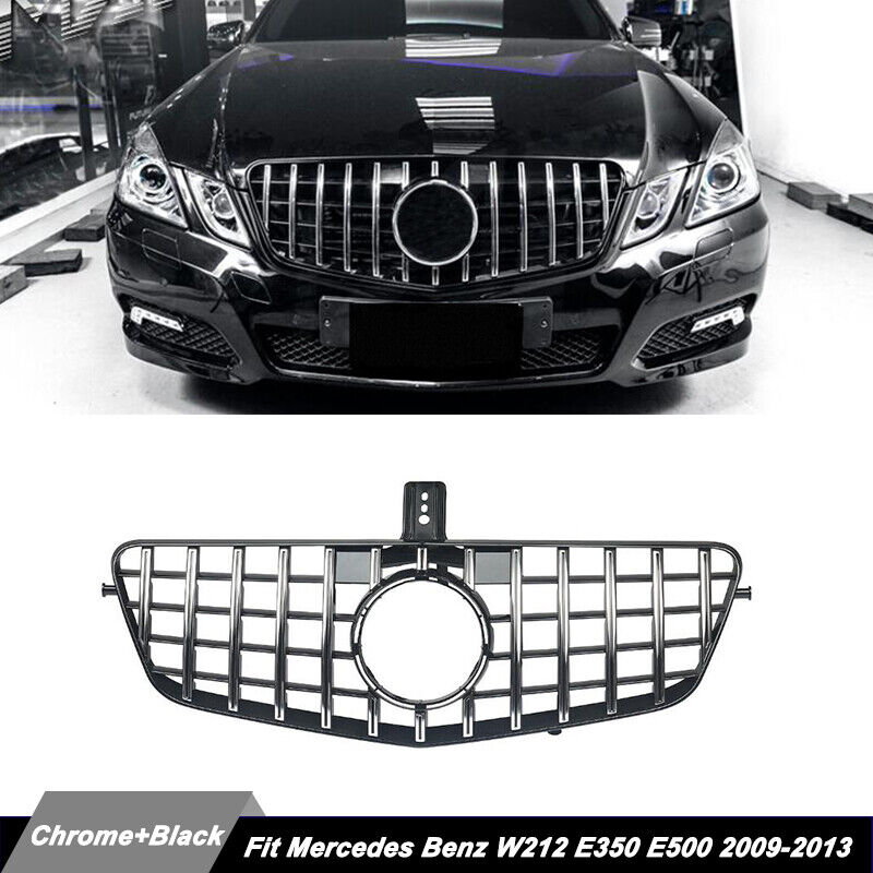 GT R Front Grille Chrome+Black For Mercedes Benz W212 E350 E500 E550 2009-2013
