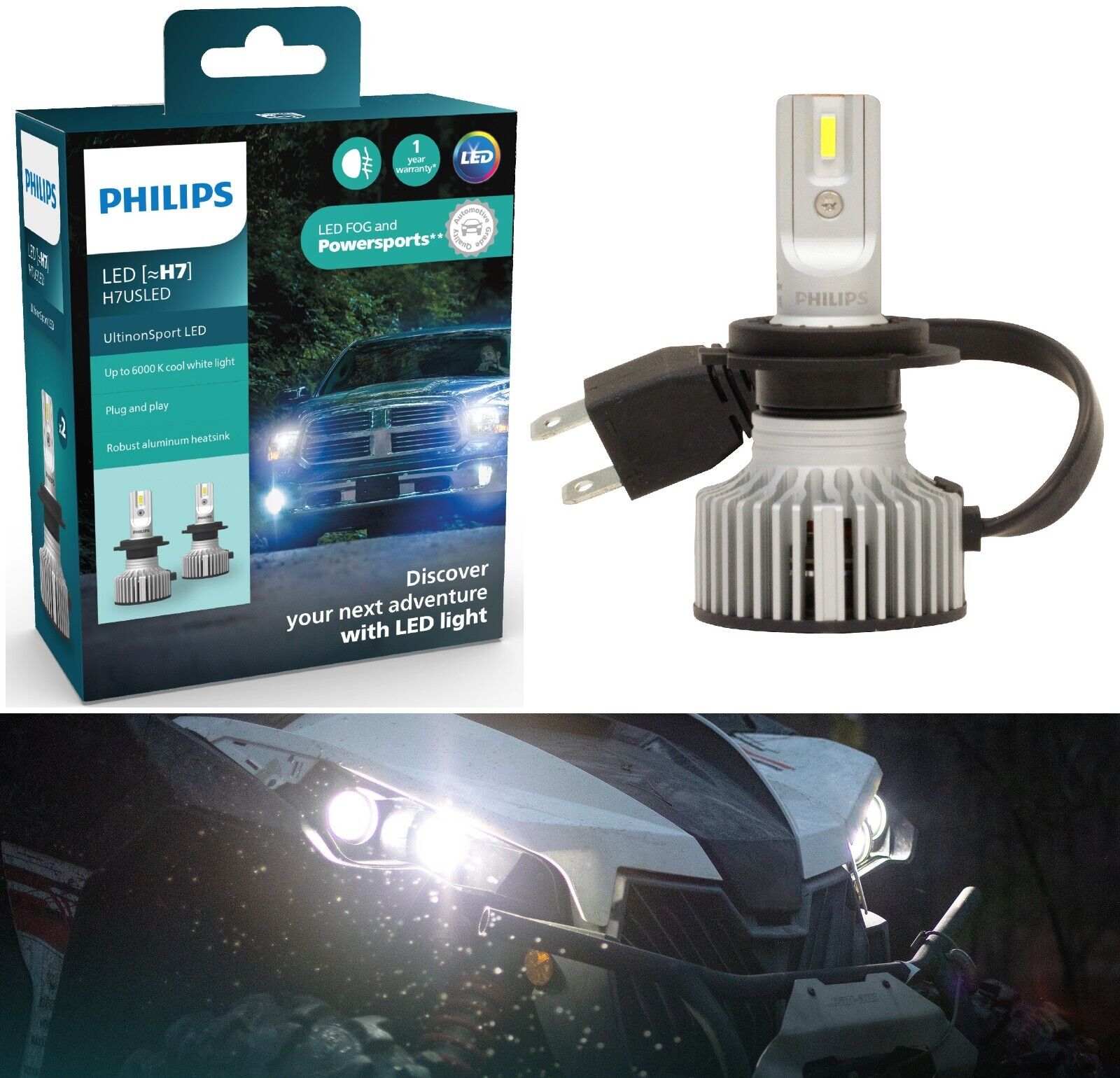 Philips UltinonSport LED White H7 Two Bulbs Fog Light Replacement Upgrade Stock