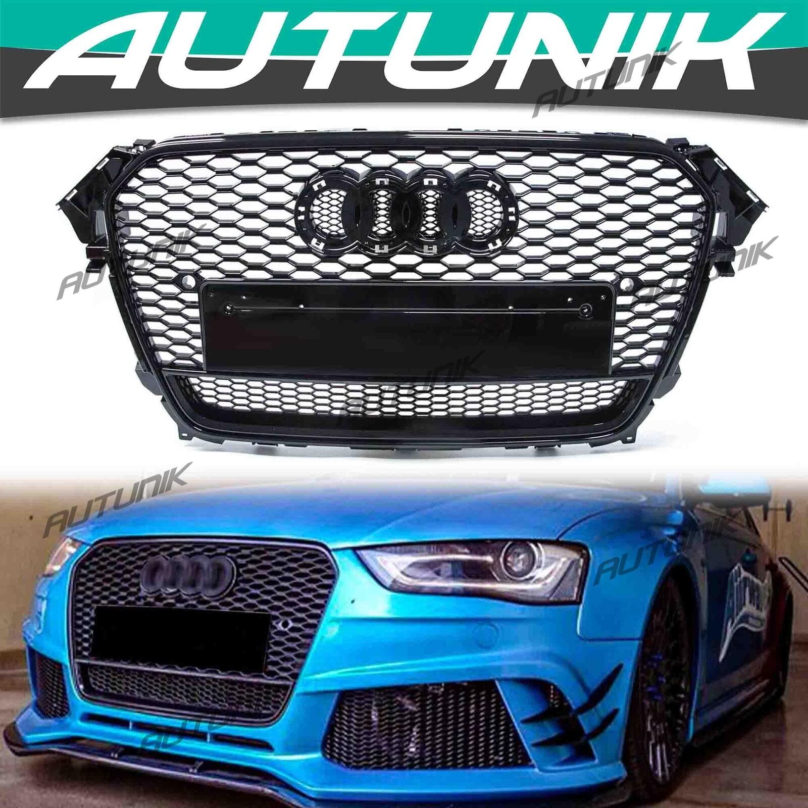 RS4 Style Honeycomb Front Mesh Grille Grill For Audi A4 S4 B8.5 2013-2015 2016