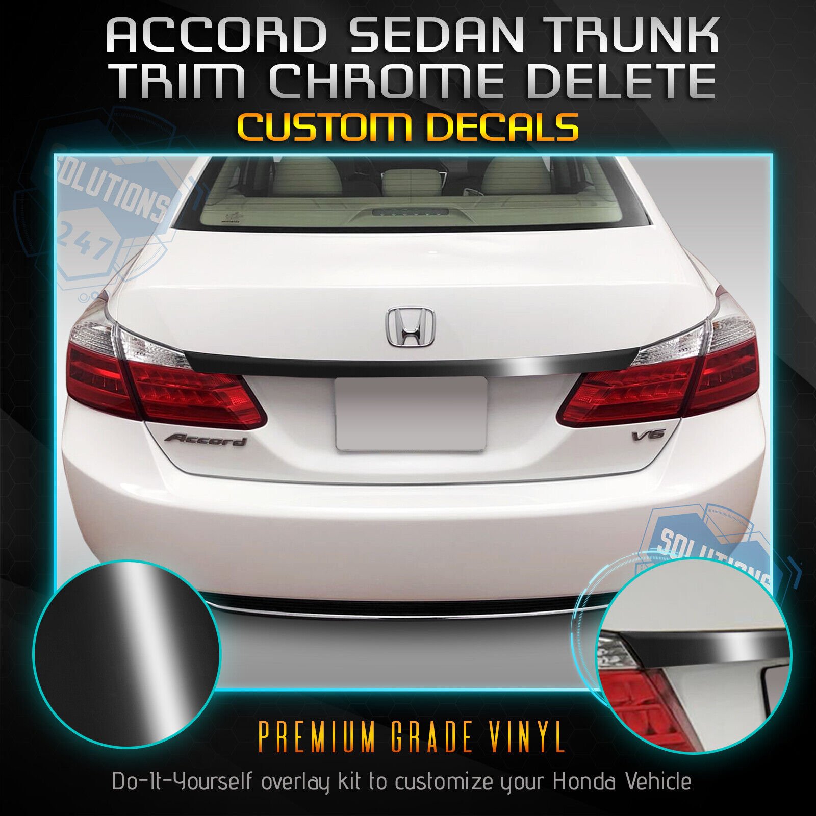 Fit 13-15 Accord Sedan Trunk Overlay Chrome Delete Blackout Kit - Gloss Black