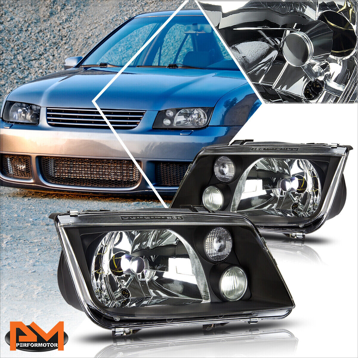 For 99-05 VW Jetta MK4 Black Housing Euro-Spec E-Code Style Headlight w/Fog Lamp