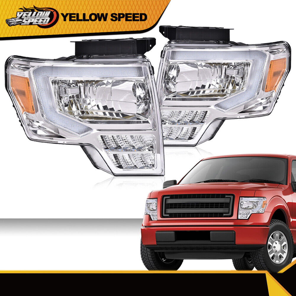 Pair Front LED DRL Headlights Assembly Fit For 2009-2014 Ford F150 F-150 Pickup