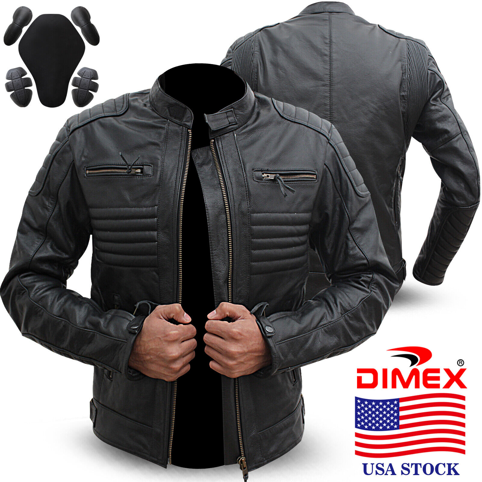 Mens Motorcycle Genuine Leather Jacket Motorbike Biker CE Armours Black