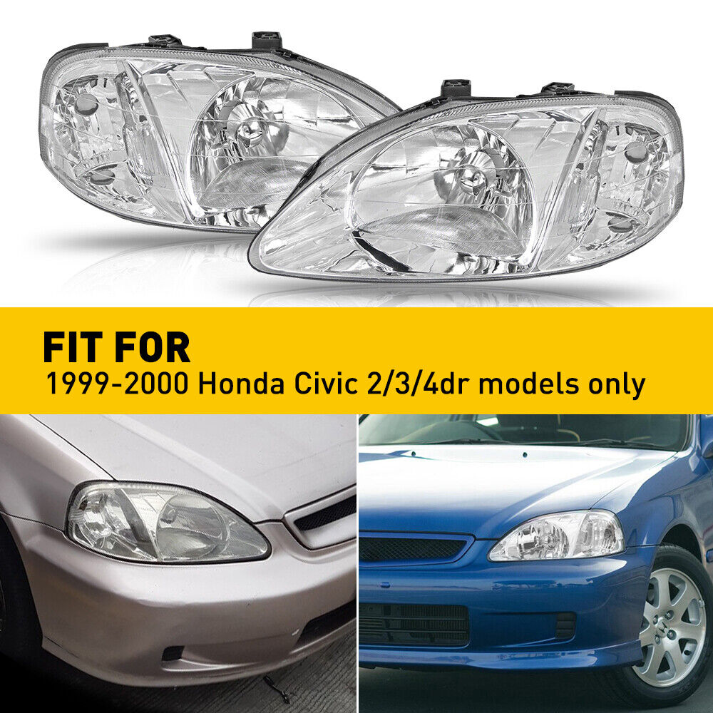 Fits 1999-2000 Honda Civic Headlights 2 3 4 Door Head Lamps 99-00 Replacement OD