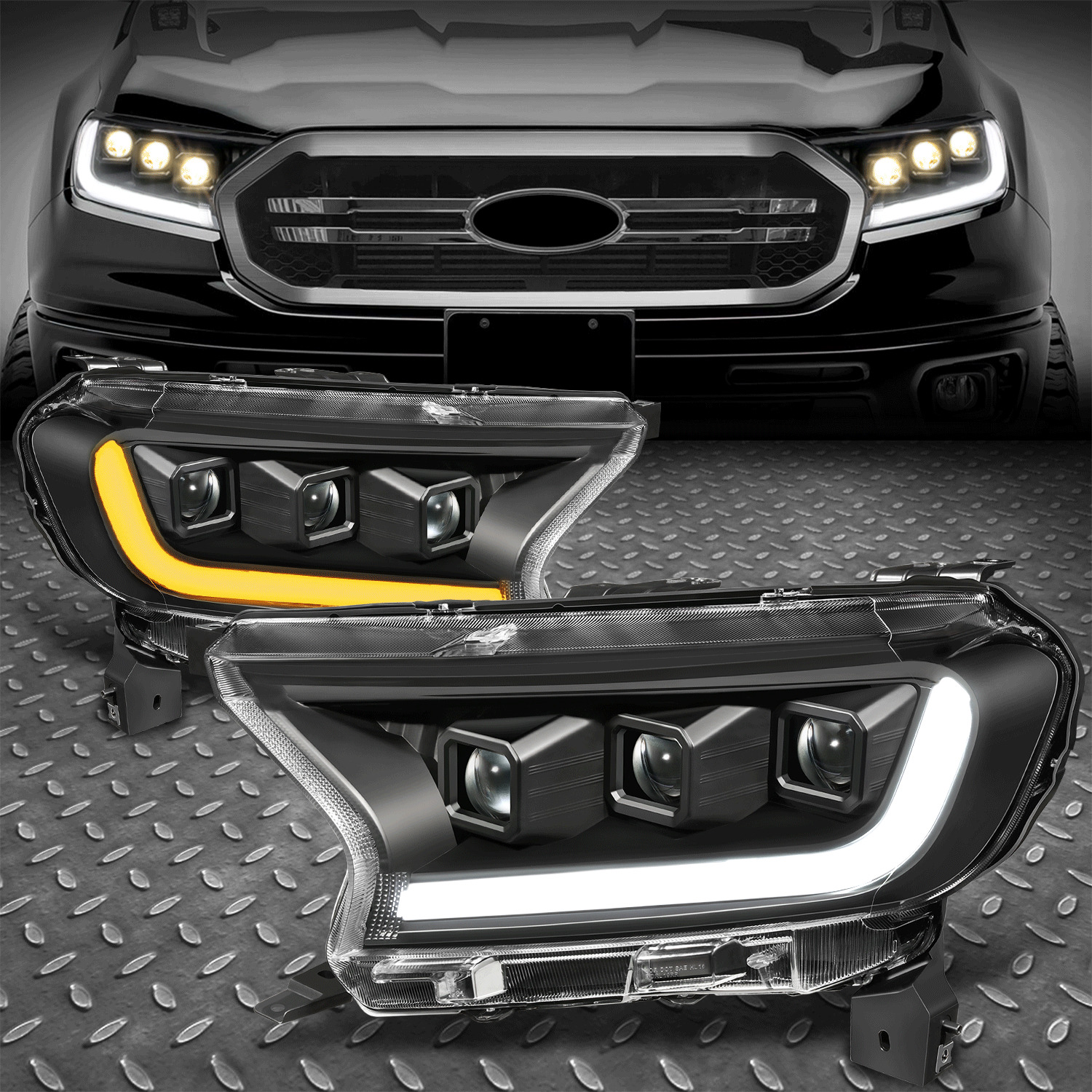 For 19-23 Ranger Lariat Sequential Signal Switchback LED DRL Projector Headlight