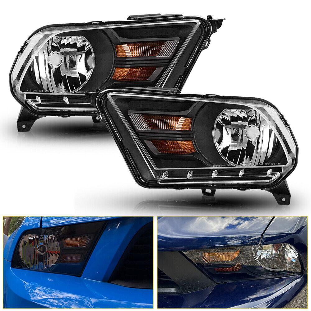Black For 10 2011 2012 14 Ford Mustang Headlights Halogen Headlamps Left+Right O