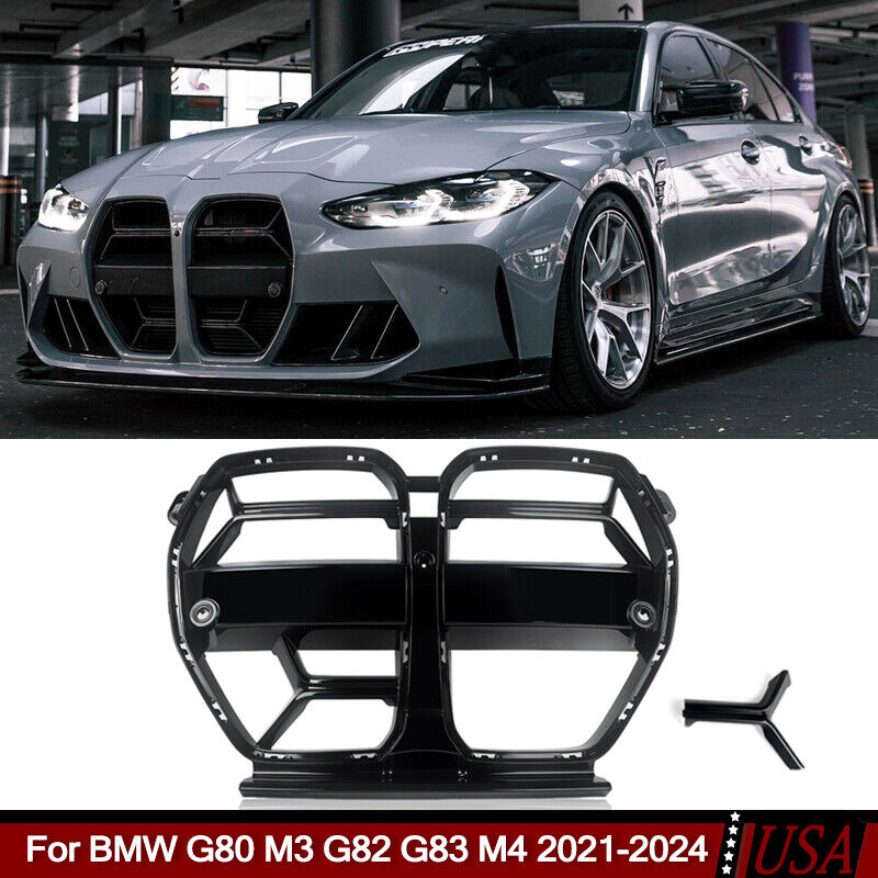 For 2021-24 BMW G80 M3 G82 G83 M4 Gloss Black CSL Style Front Bumper Nose Grille