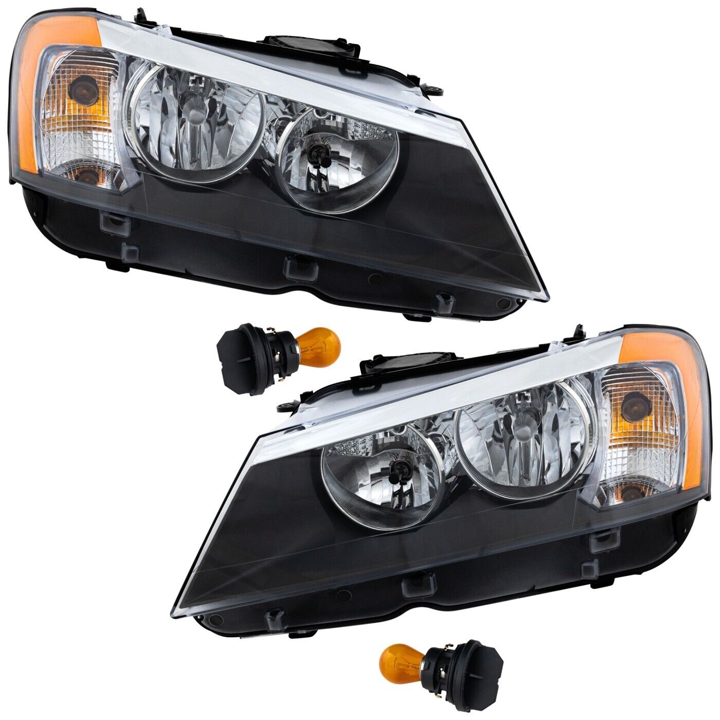 Headlight Set For 2011 2012 2013 2014 BMW X3 Left and Right With Bulb 2Pc
