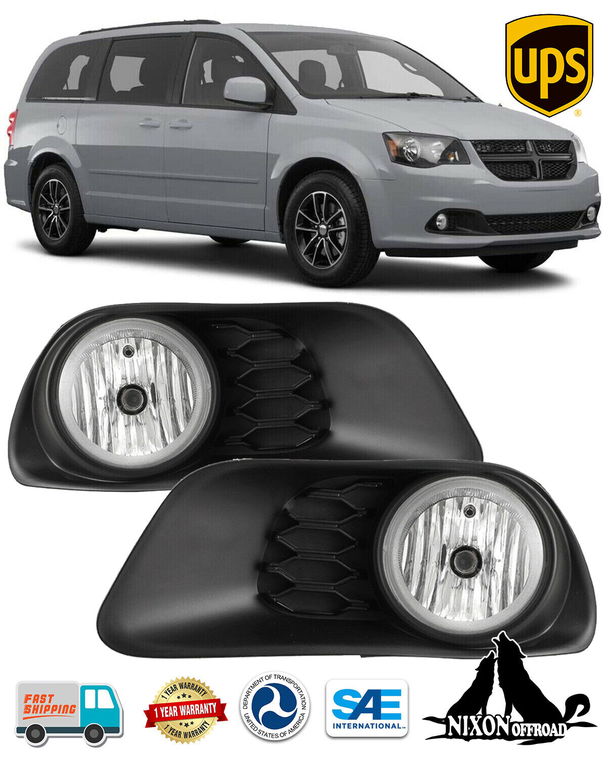 Fog Lights For 2011-2020 Dodge Grand Caravan Front Bumper Lamps w/Wiring+Switch
