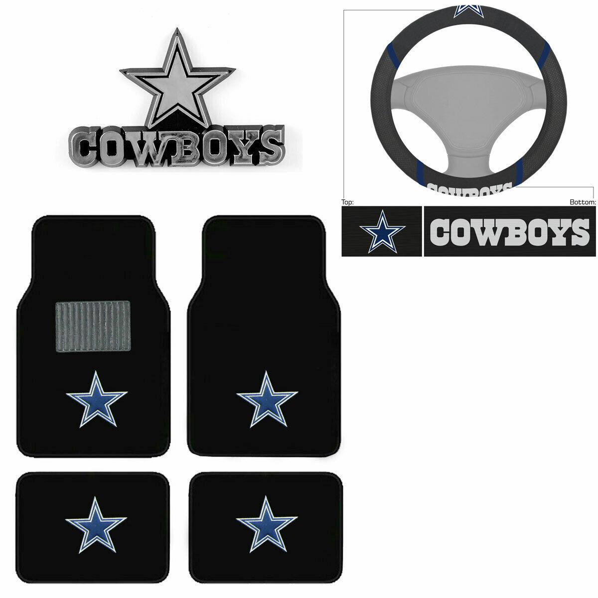 New NFL Dallas Cowboys Car Truck Floor Mats Steering Wheel Cover & Emblem