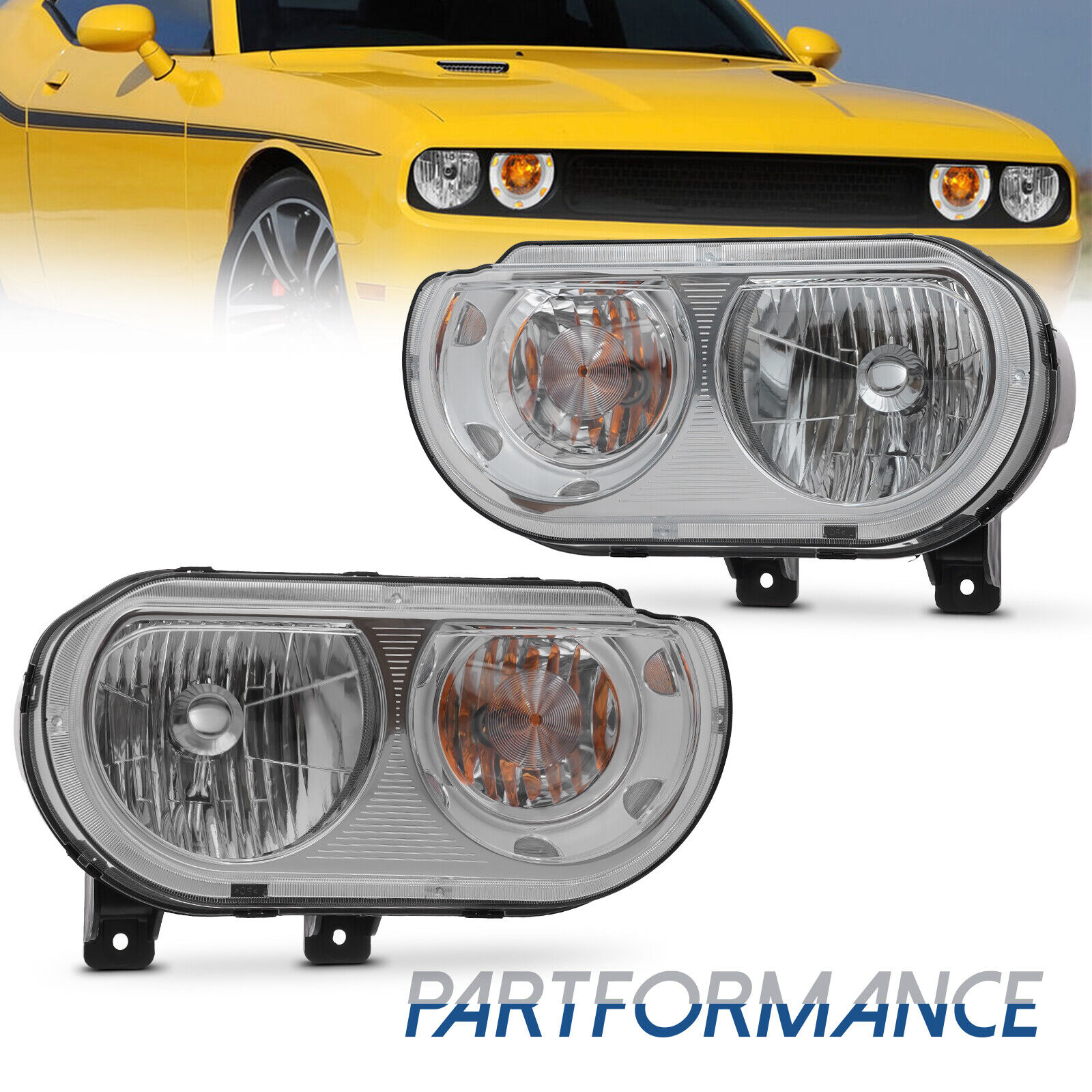 2PCS Headlights For 2008-2014 Dodge Challenger Headlamps LH++RH CH2502219 W/Bulb