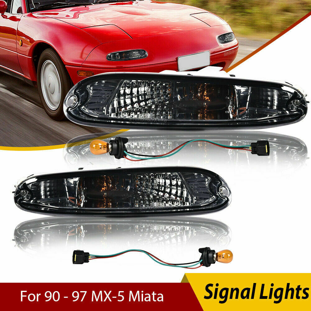 Fit For 1990 - 1997 MX-5 Miata Smoke Front Bumper Signal Lights Pair W/Bulbs USA