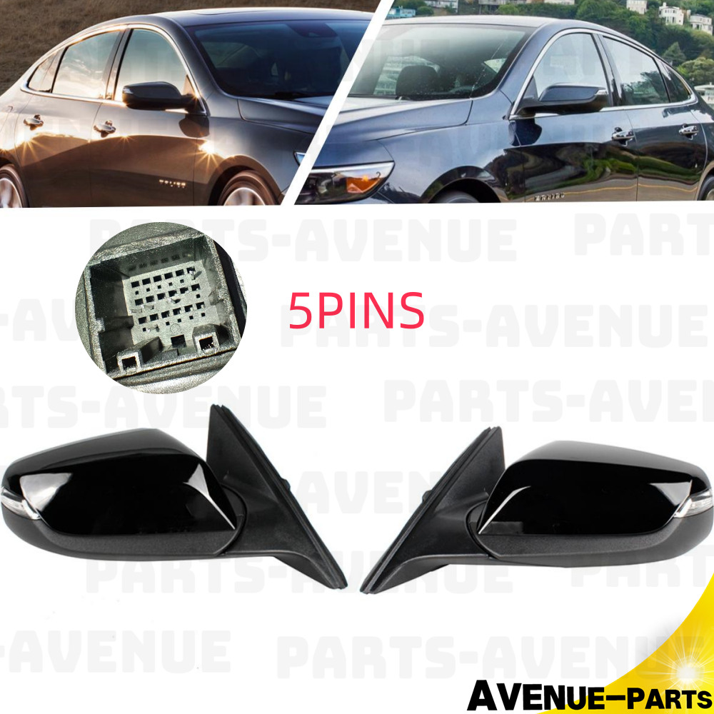 5Pins Black Painted Heated Mirror For Chevrolet Malibu 2016-2021 Pair Left&Right