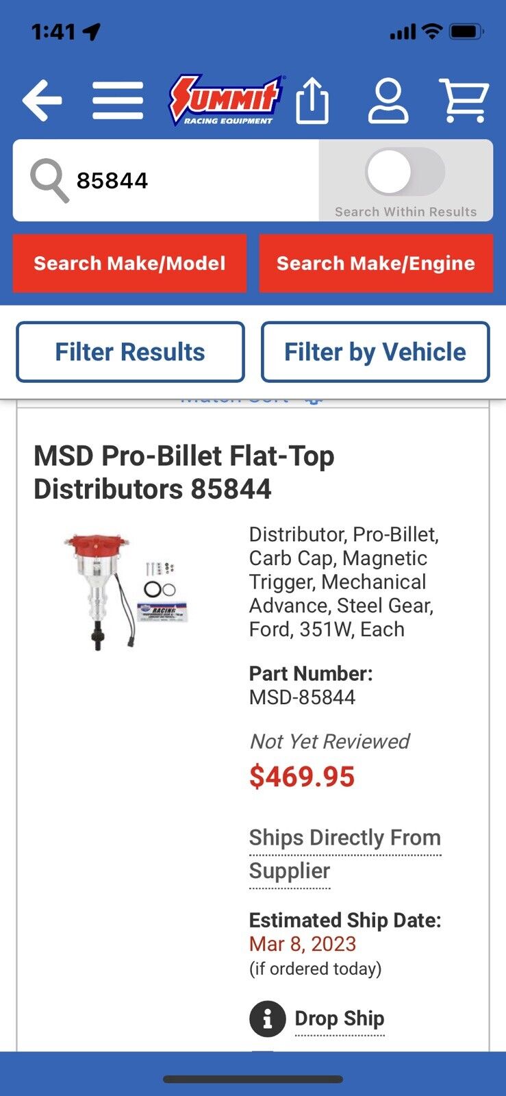 MSD 85844 Pro Billet Crab Cap Distributor fits Ford 351W  V8\'s