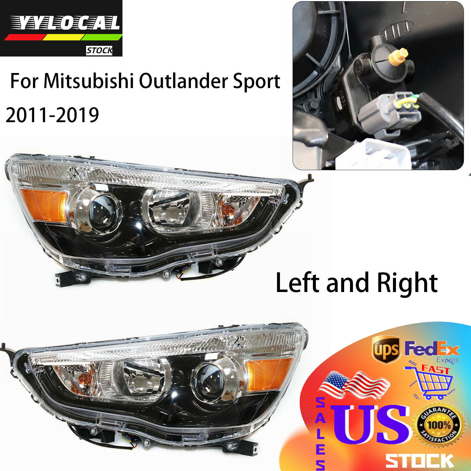 For Mitsubishi Outlander Sport 2011-2019 Pair Halogen Headlight Lamp Left+Right
