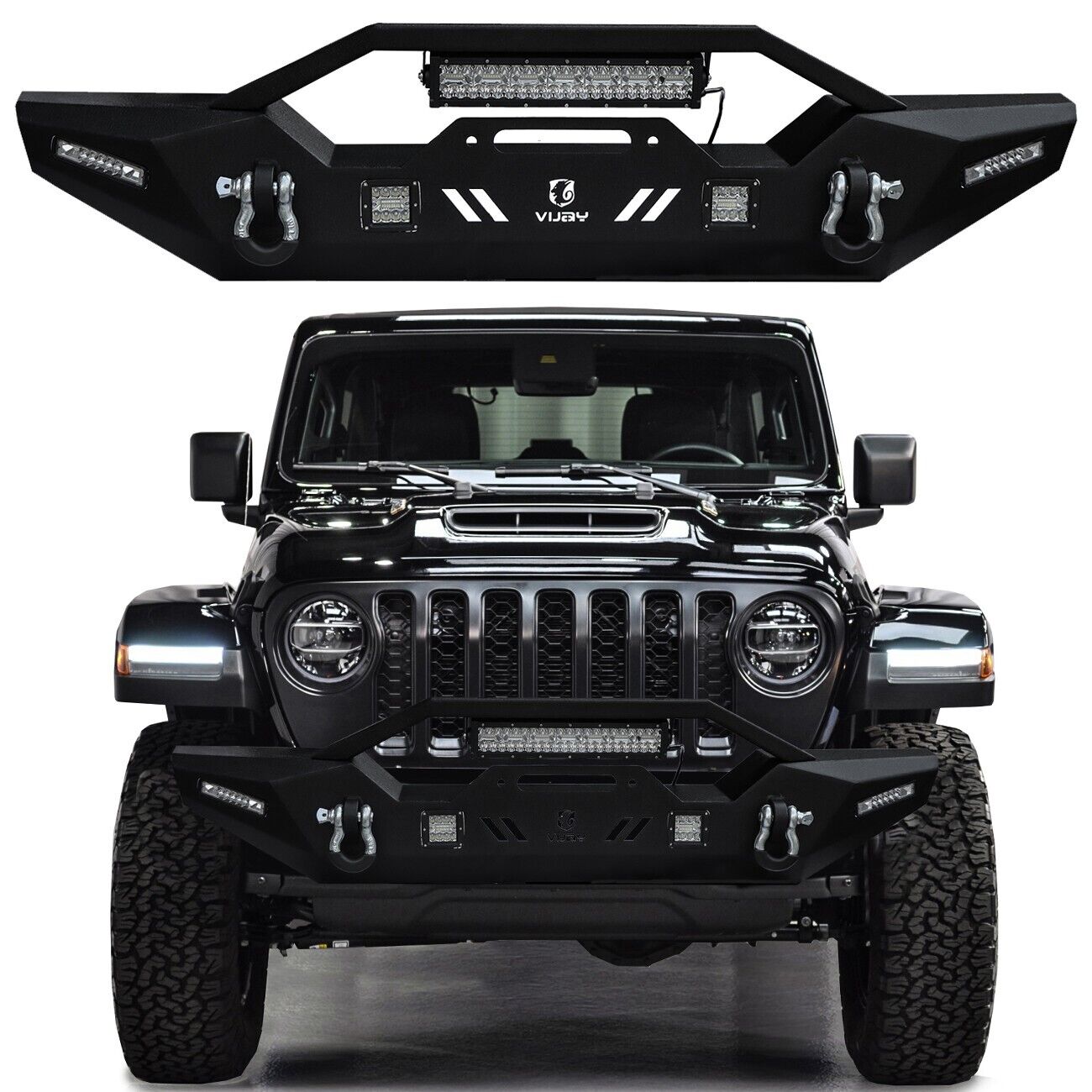 Vijay For 2007-2024 Jeep Wrangler JK/JL Front Bumper with LED Lights and D-Rings
