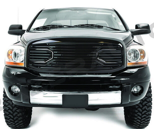 Gloss Black Big Horn Grille+Replacement Shell for 06-09 Dodge RAM 2500+3500 Truc