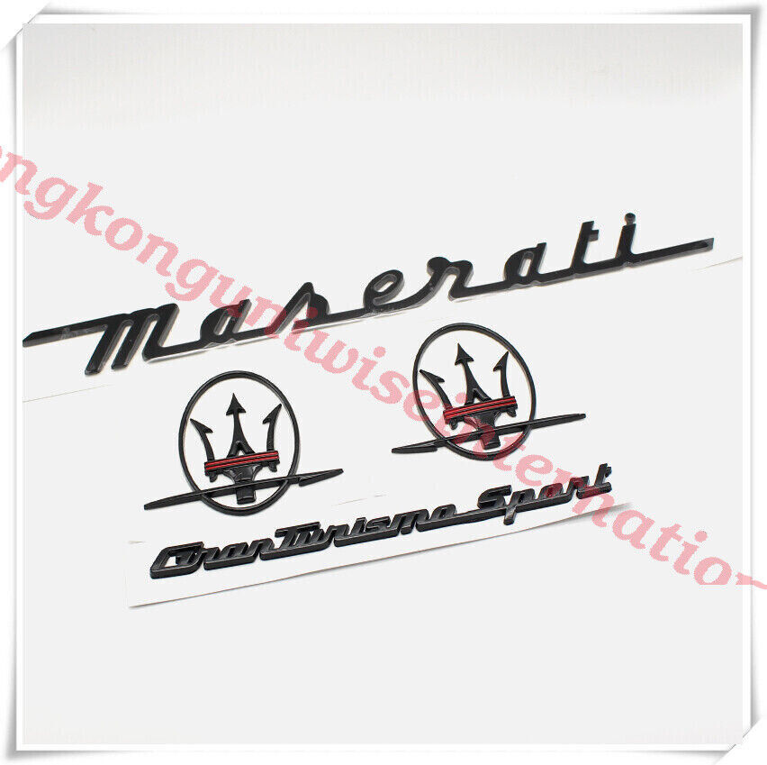 4pc Glossy Black Emblem For Maserati Granturismo Side L/R Trunk Badges Nameplate