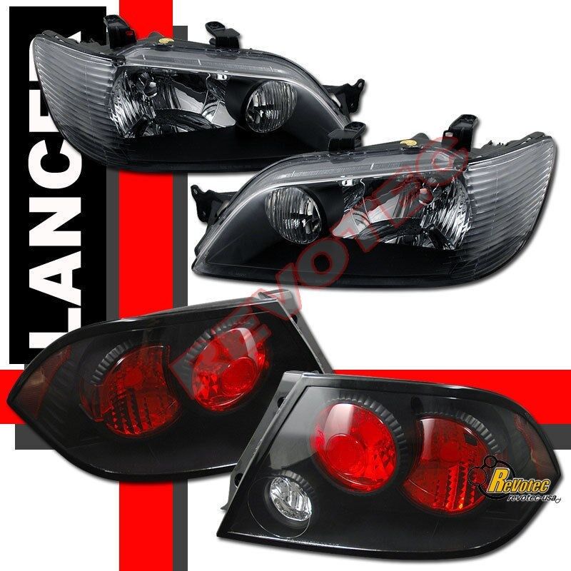 02 03 Mitsubishi Lancer LS ES OZ Headlights & Tail Lights Black 