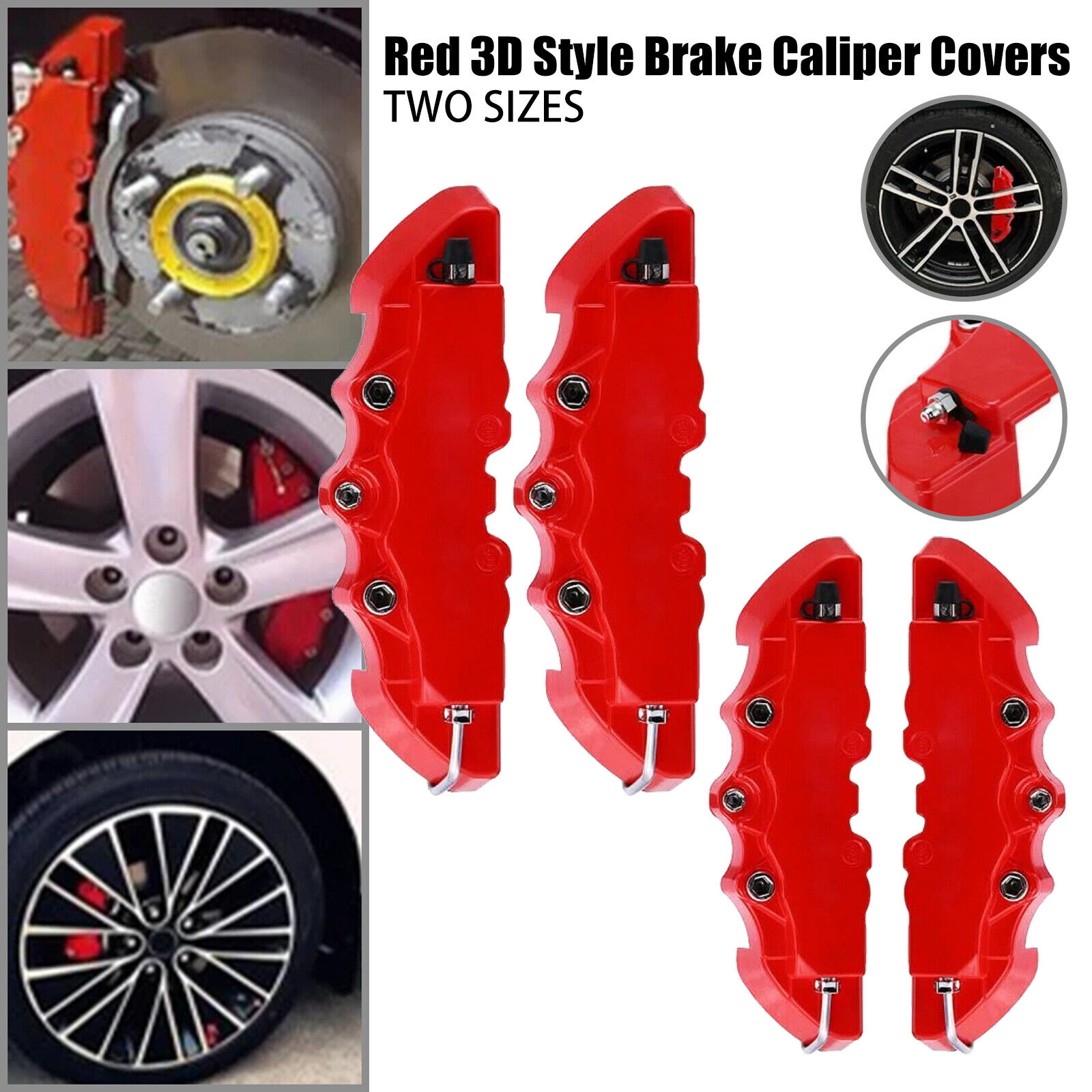 4x 3D Style Front+Rear Car Disc Brake Caliper Cover Parts Brake Red Accessories
